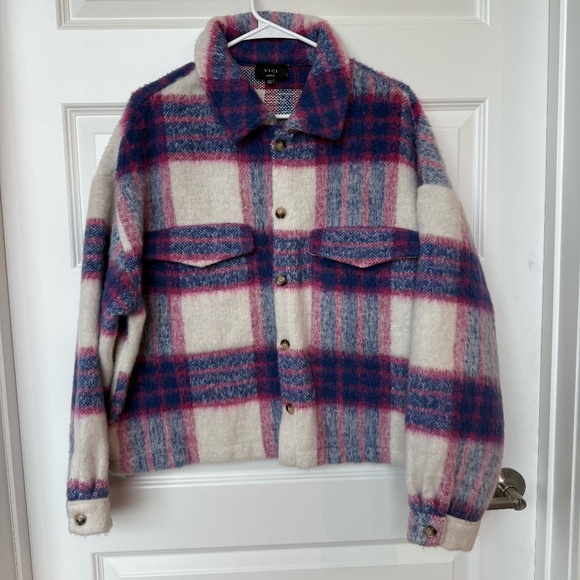 VICI Purple Pink Plaid Shacket Jacket Size Large - Picture 2 of 4
